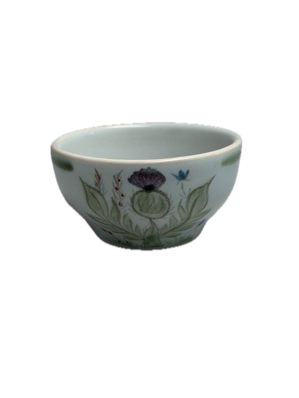 Buchan Sage Green Hand Painted Thistle Stoneware Footed Bowl Wildflower Catchall